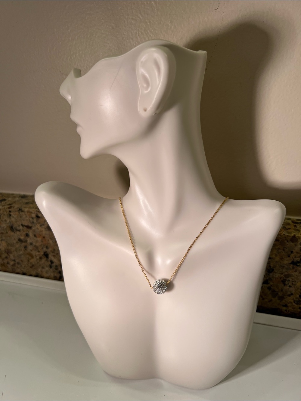 Kate Spade Gold-tone Chain Necklace with Silver Pavé Ball Pendant 16”NWOT